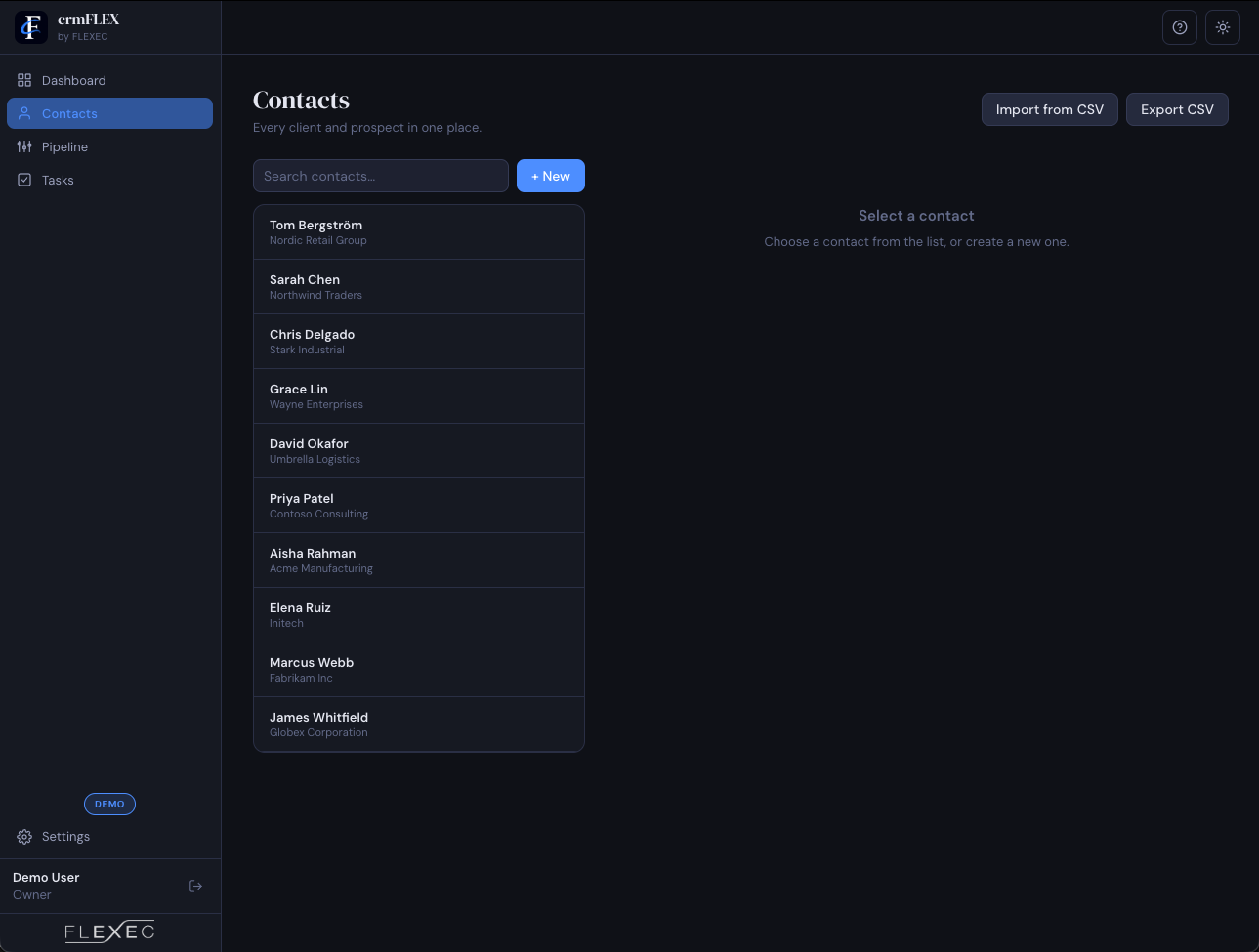 crmFLEX Contacts screen